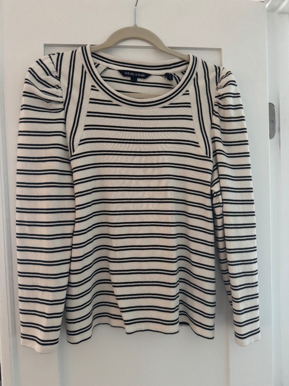 Veronica Beard Delano Black and White Striped Top Large